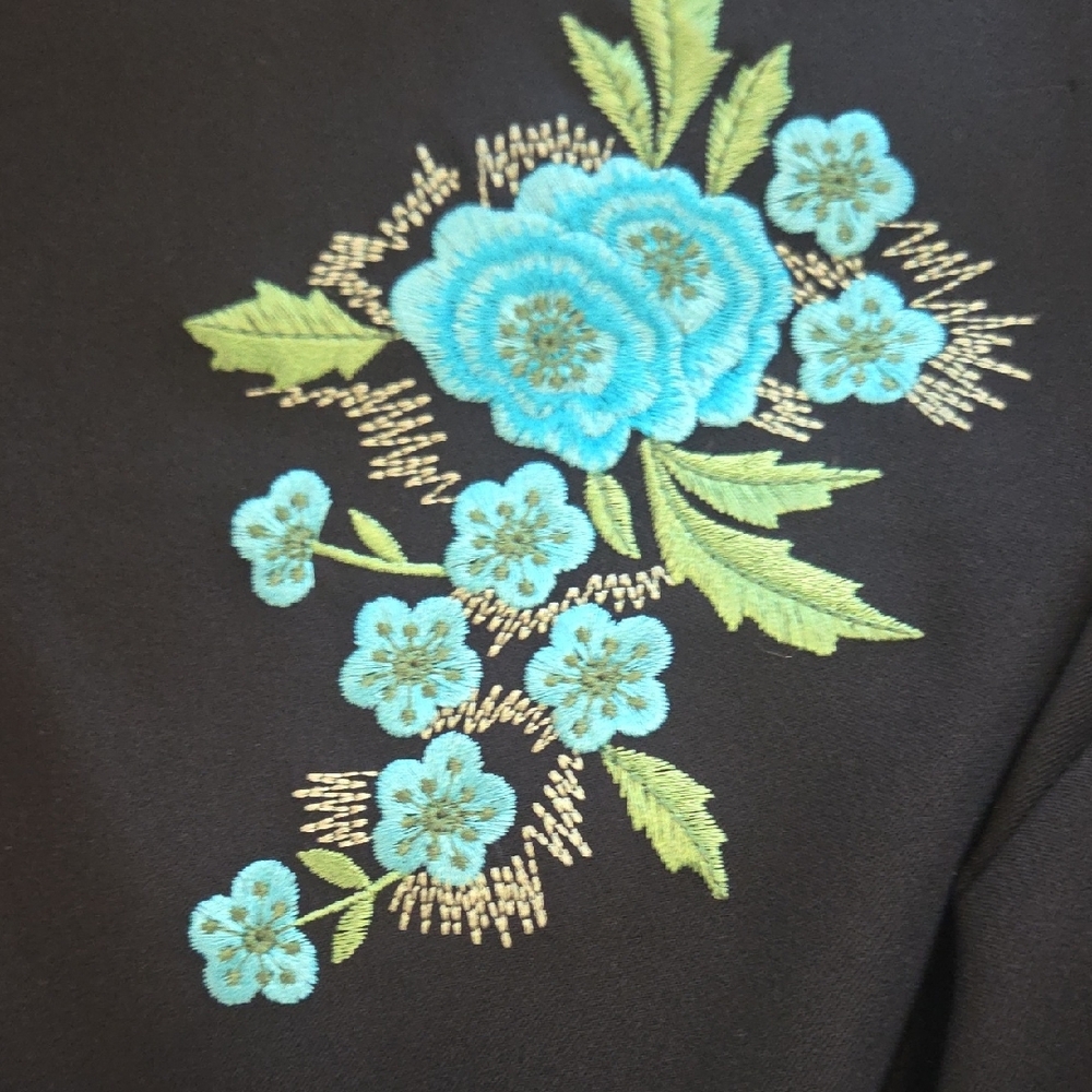 CDC Black Dress With Blue Emboidered Florals Size 16 - Picture 3 of 9